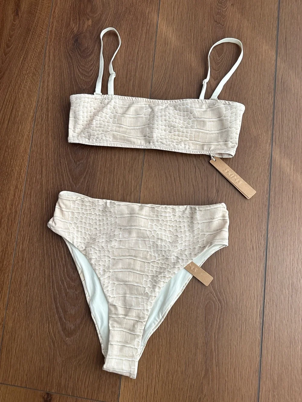 SKIMS Cream Textured Croc-Embossed Bikini Set